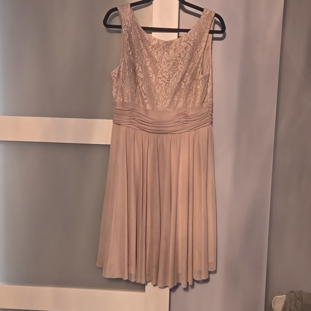 Beige dress- by Jessica Howard evenings. Worn as a jr. Bridesmaid dress. Size 14